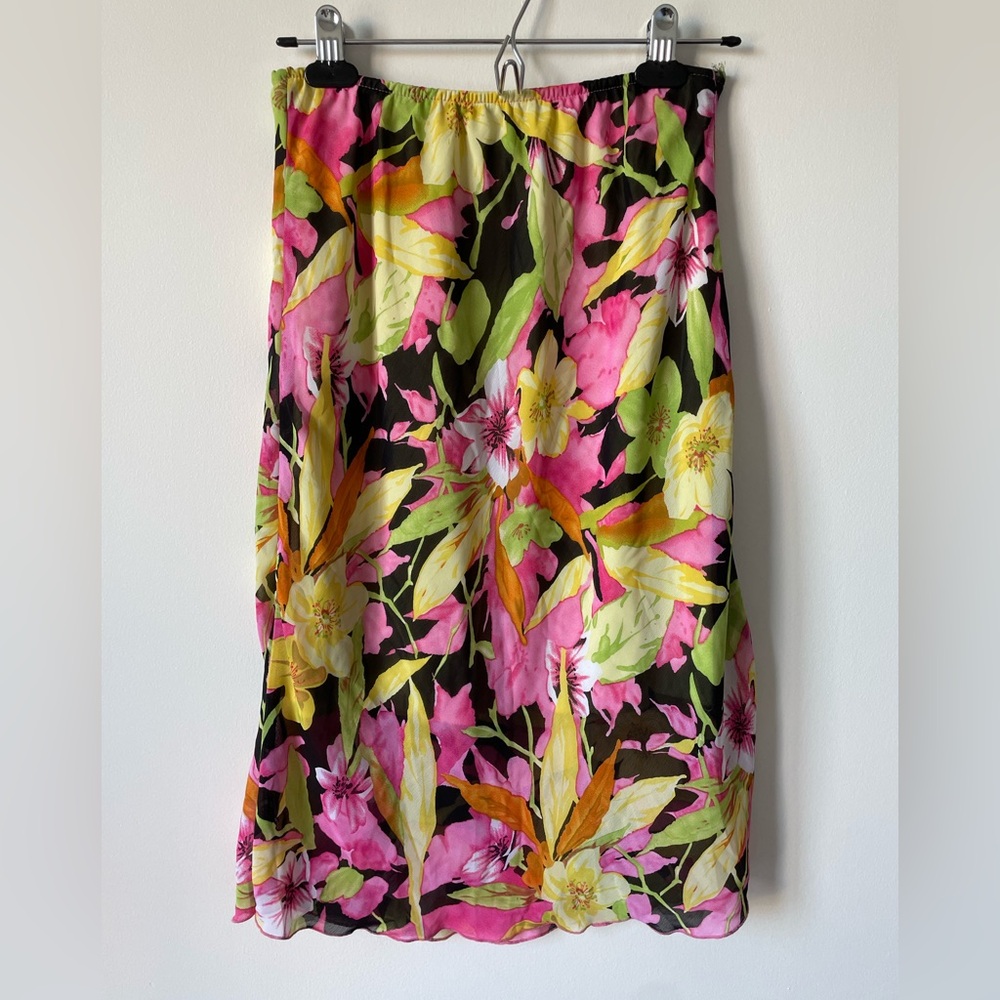 Floral Midi Skirt - Pink, Yellow, Green